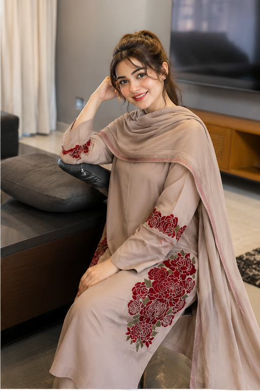Beige Floral 3PC Suit