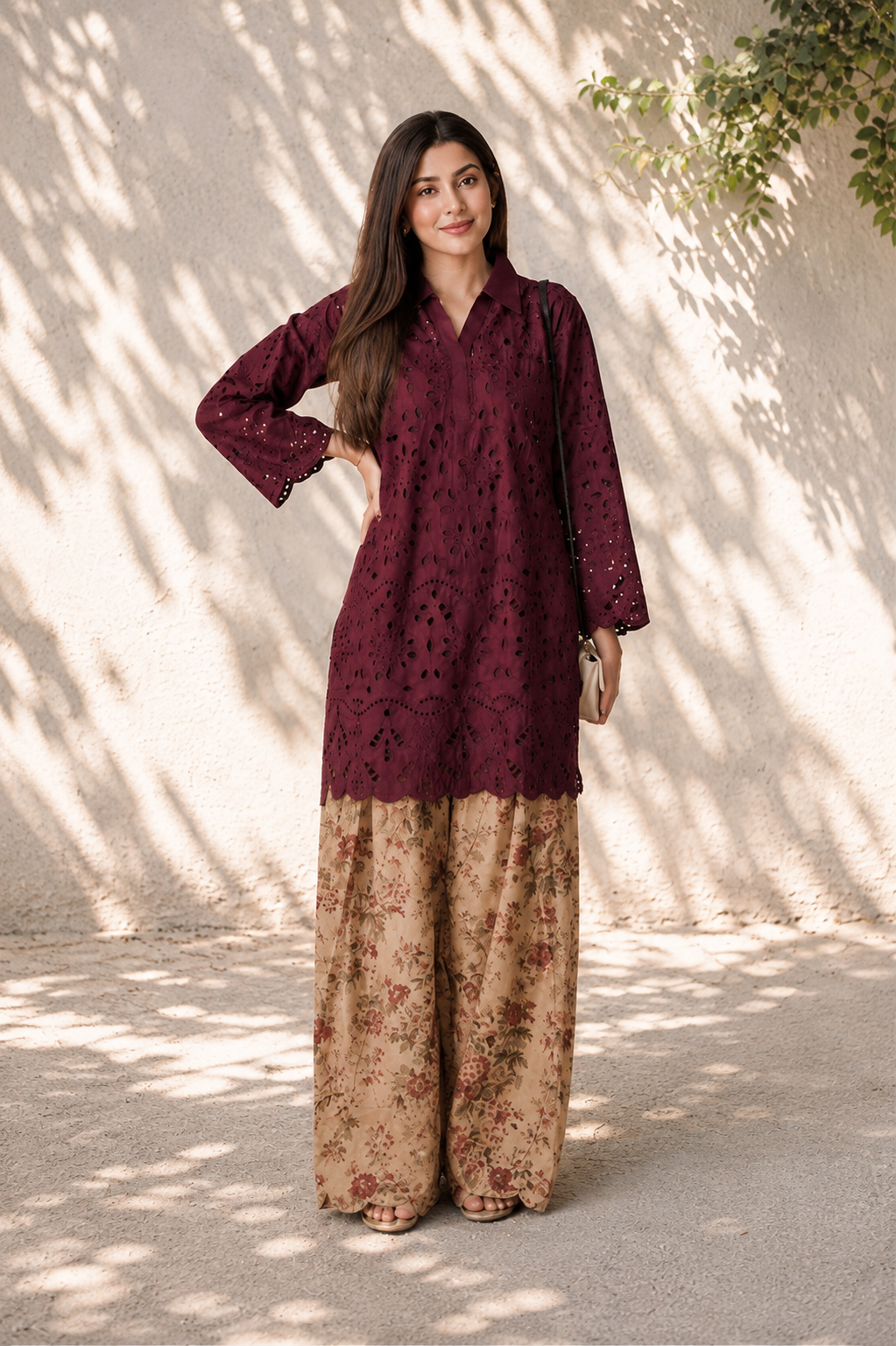 Burgundy Schiffli 2PC Set