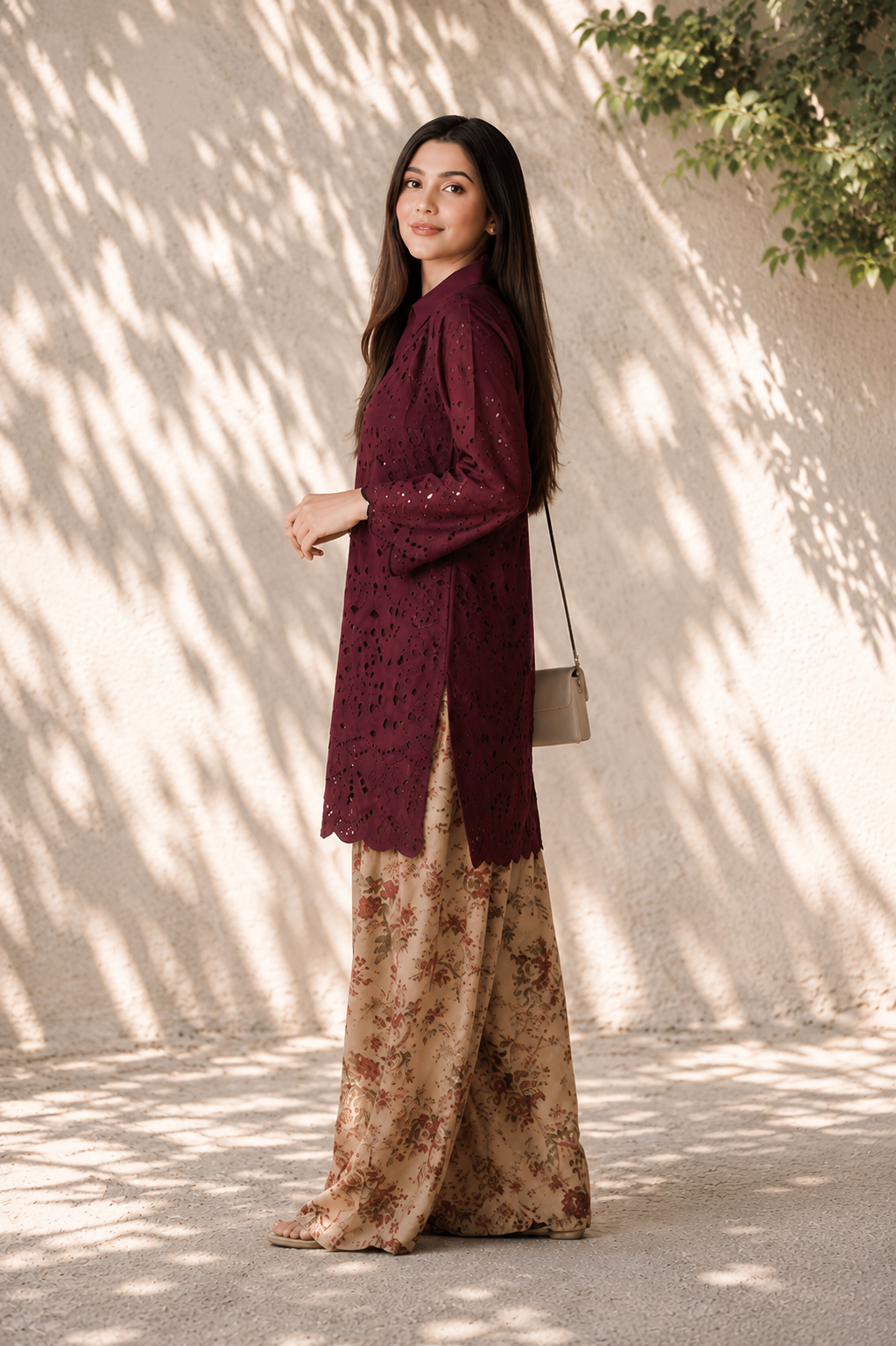 Burgundy Schiffli 2PC Set