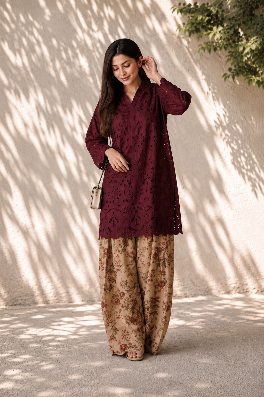 Burgundy Schiffli 2PC Set