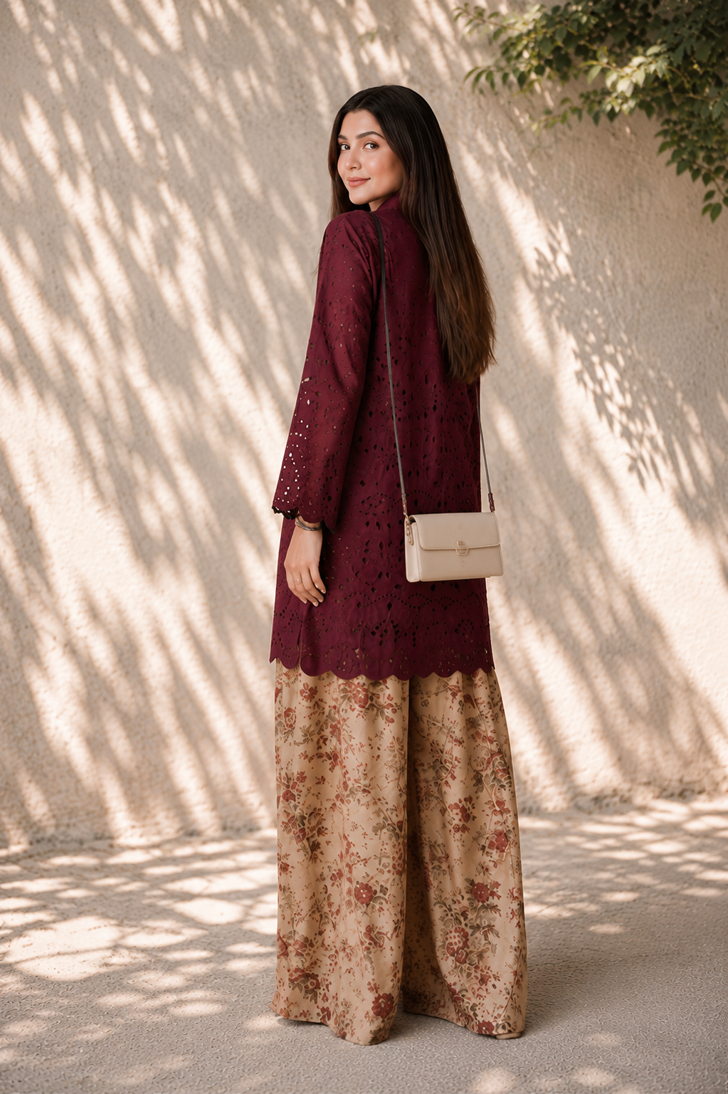 Burgundy Schiffli 2PC Set