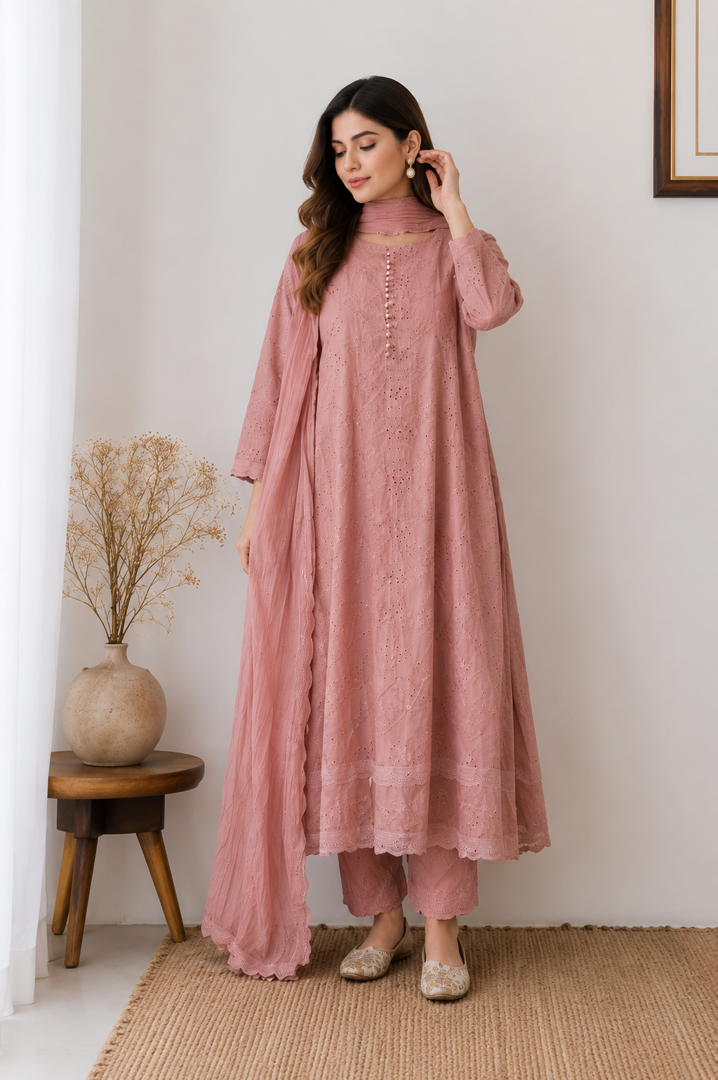 Dusty Rose Schiffli Embroidered 3PC Suit
