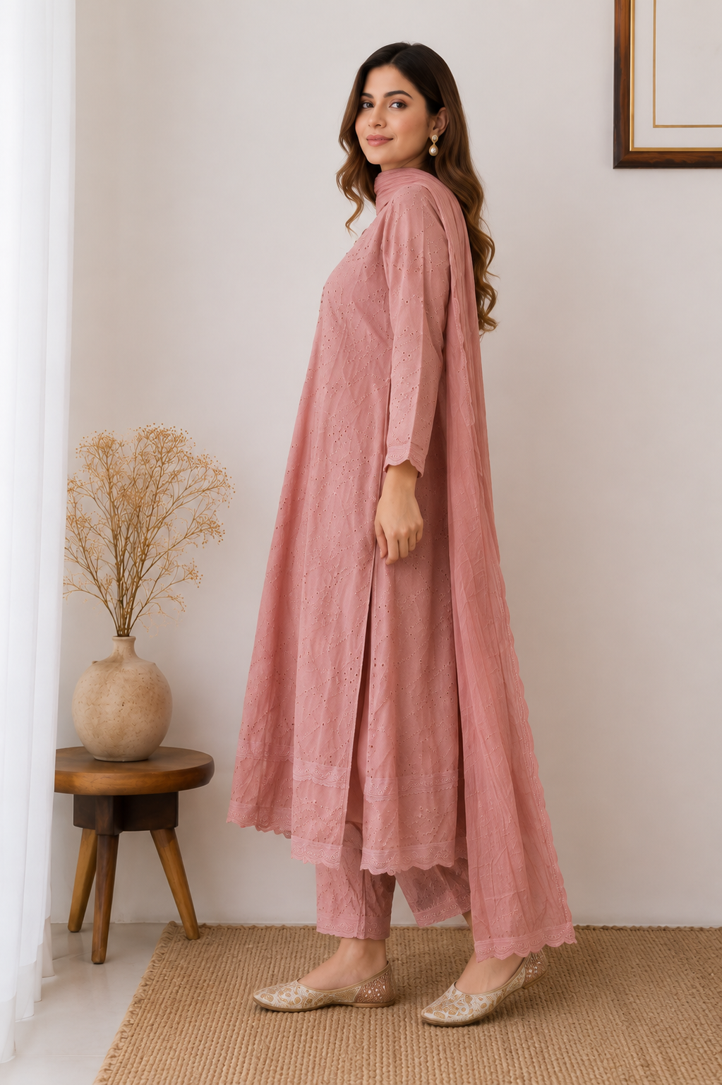 Dusty Rose Schiffli Embroidered 3PC Suit