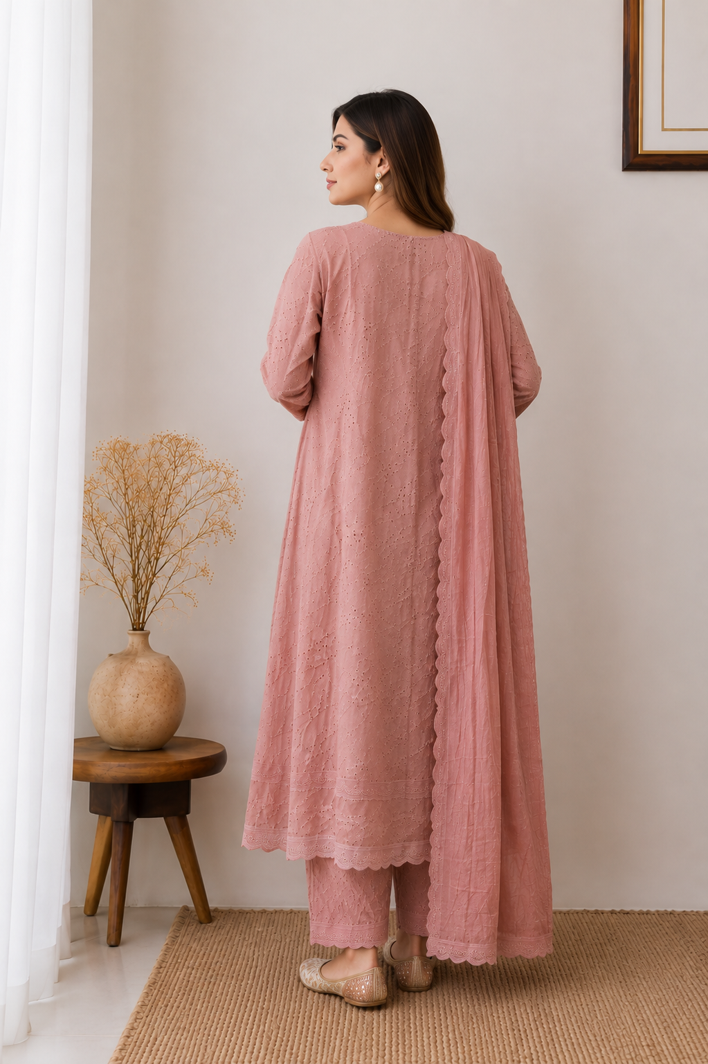 Dusty Rose Schiffli Embroidered 3PC Suit