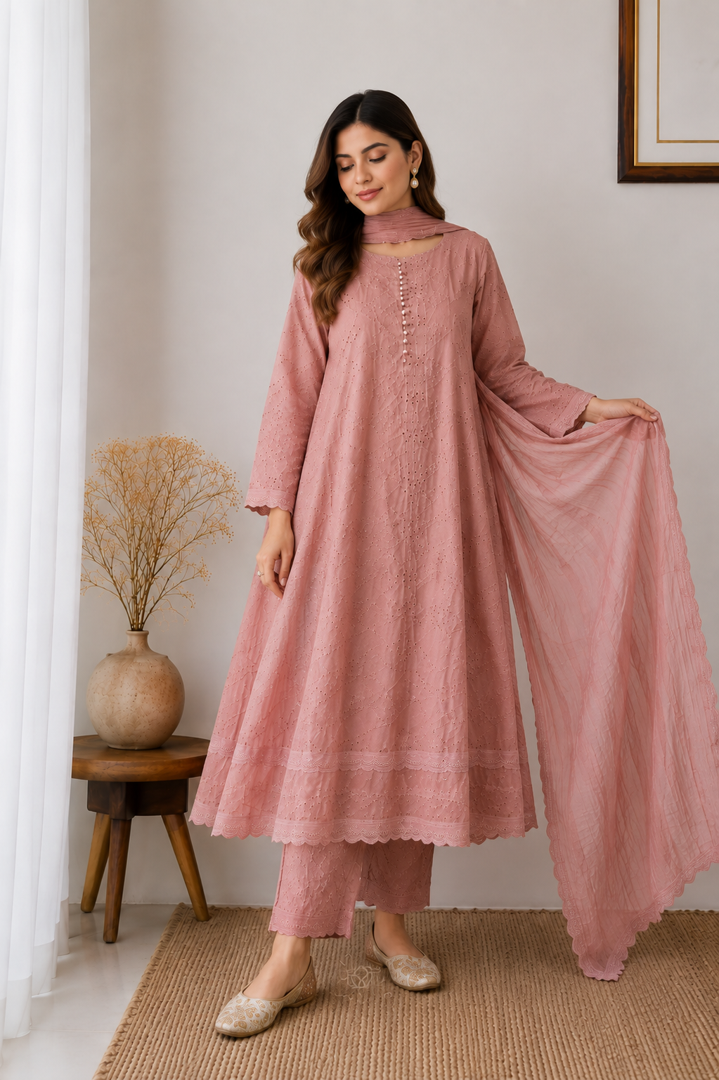 Dusty Rose Schiffli Embroidered 3PC Suit