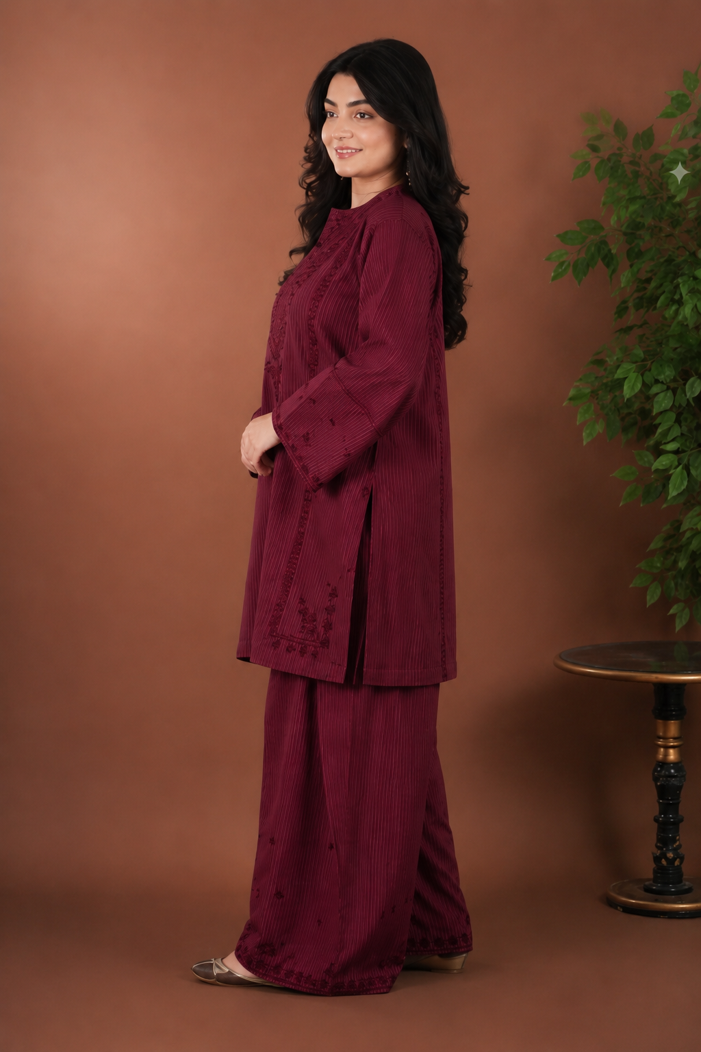 Deep Maroon Embroidered 2PC Co-ord Set