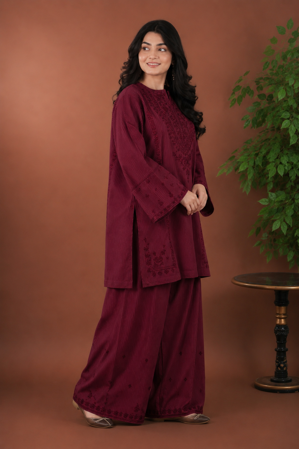 Deep Maroon Embroidered 2PC Co-ord Set