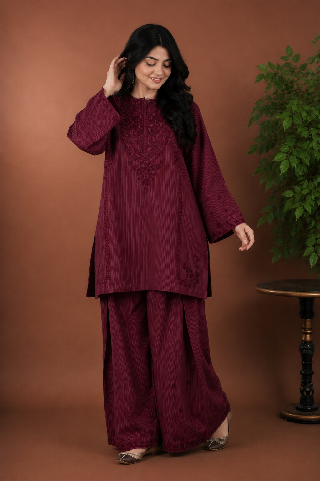Deep Maroon Embroidered 2PC Co-ord Set