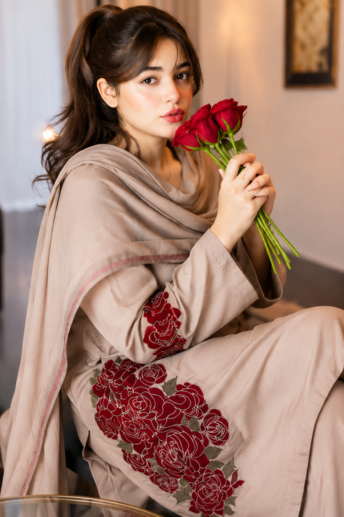 Beige Floral 3PC Suit