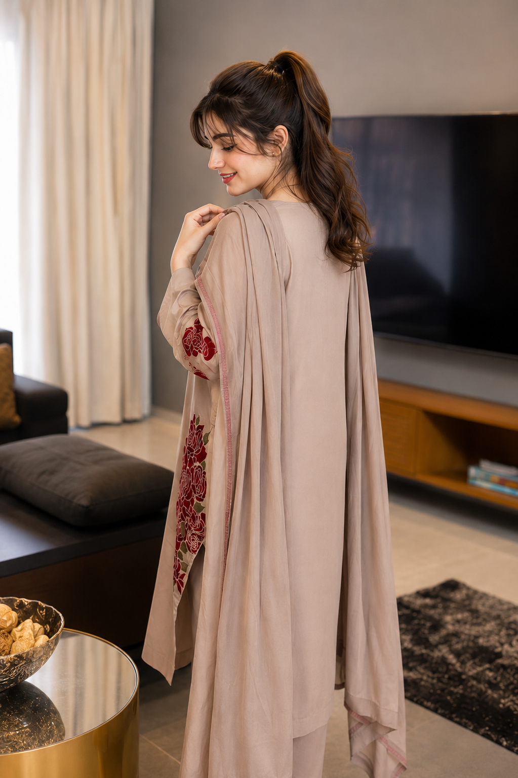 Beige Floral 3PC Suit