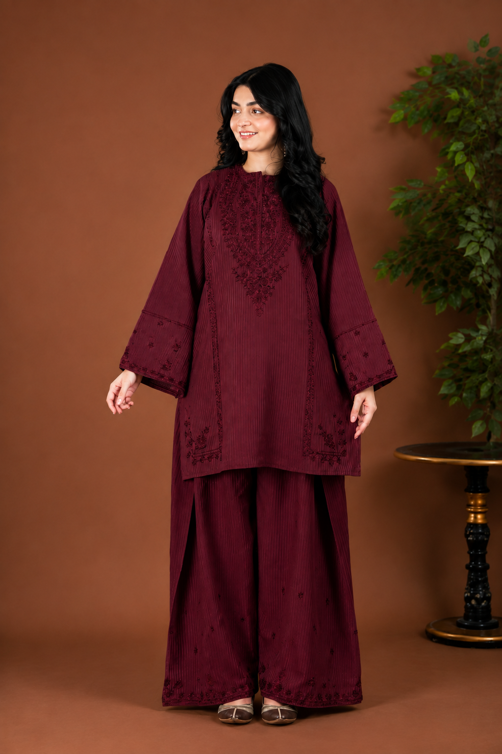 Deep Maroon Embroidered 2PC Co-ord Set
